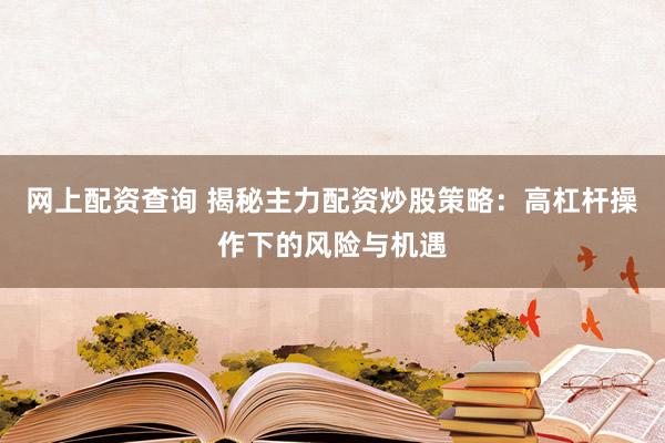 网上配资查询 揭秘主力配资炒股策略：高杠杆操作下的风险与机遇