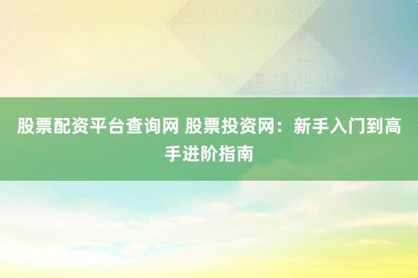 股票配资平台查询网 股票投资网：新手入门到高手进阶指南