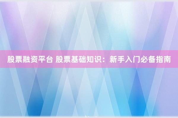 股票融资平台 股票基础知识：新手入门必备指南