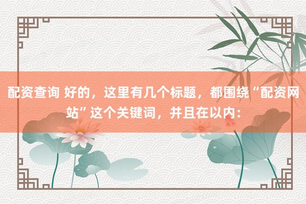 配资查询 好的，这里有几个标题，都围绕“配资网站”这个关键词，并且在以内：