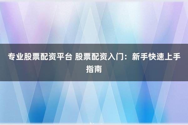 专业股票配资平台 股票配资入门：新手快速上手指南