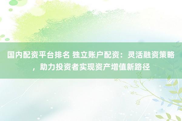 国内配资平台排名 独立账户配资:灵活融资策略,助力投资者实现资产增值新路径