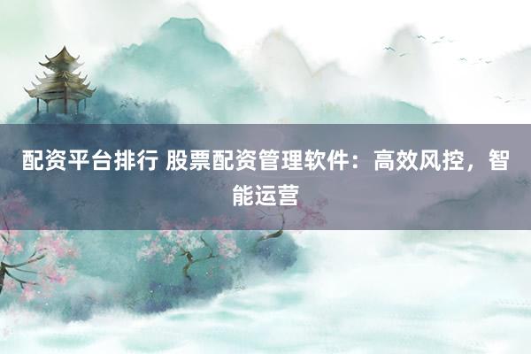 配资平台排行 股票配资管理软件：高效风控，智能运营