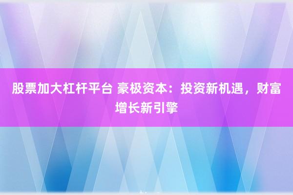 股票加大杠杆平台 豪极资本:投资新机遇,财富增长新引擎