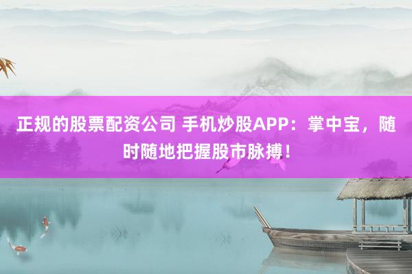 正规的股票配资公司 手机炒股APP：掌中宝，随时随地把握股市脉搏！